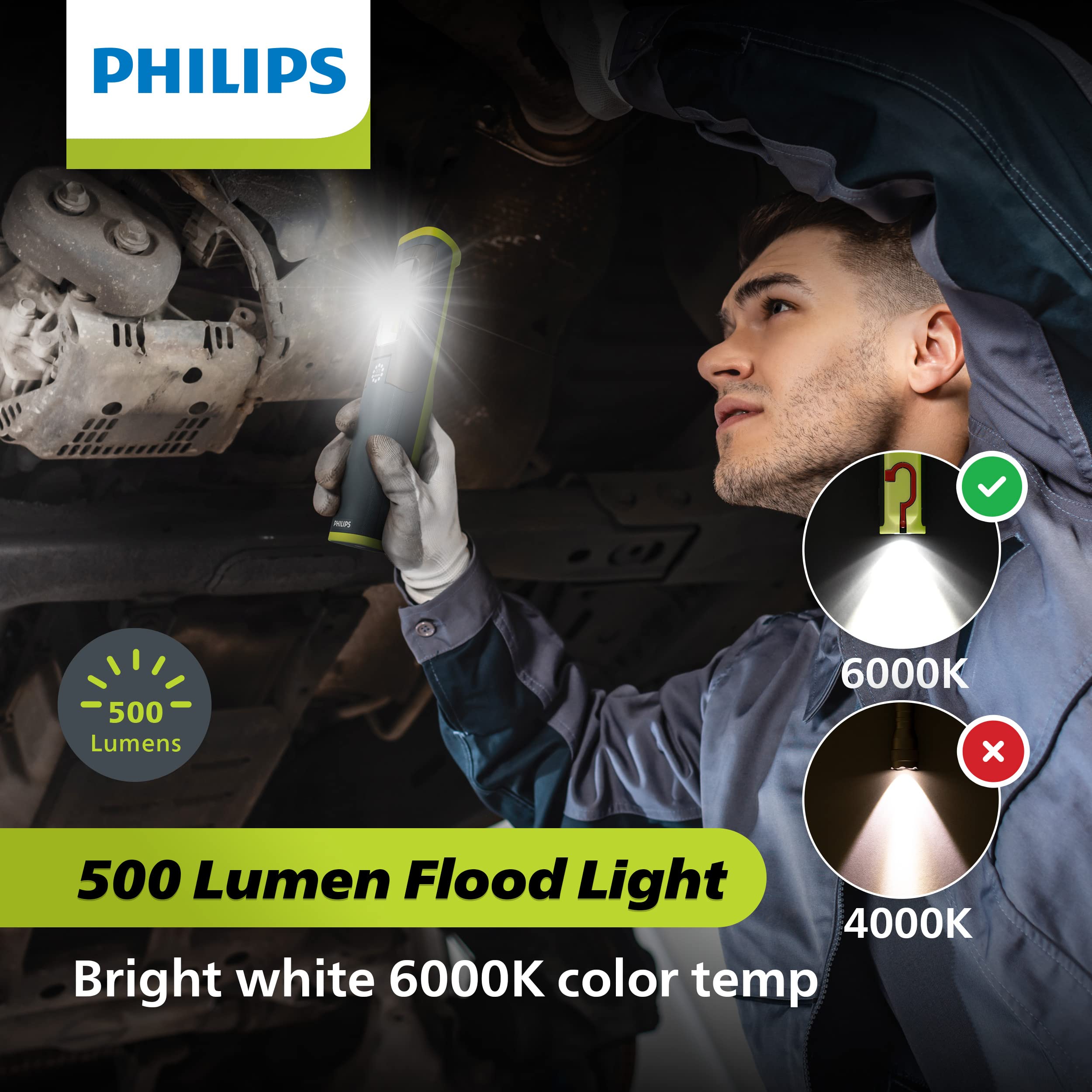 Philips Xperion 6000 Pillar Rechargeable LED Work Light, 500 Lumen